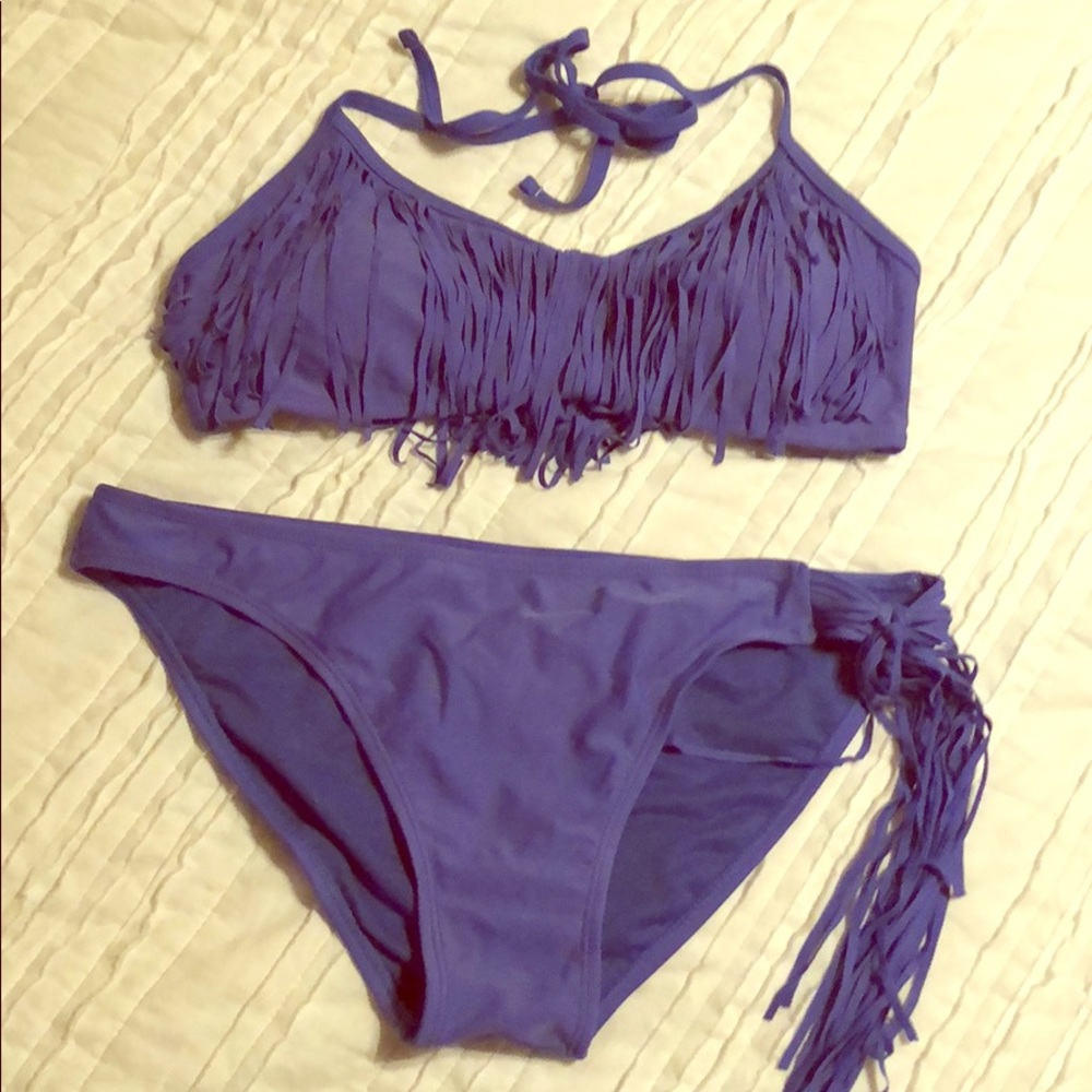 BP blue fringe bikini set